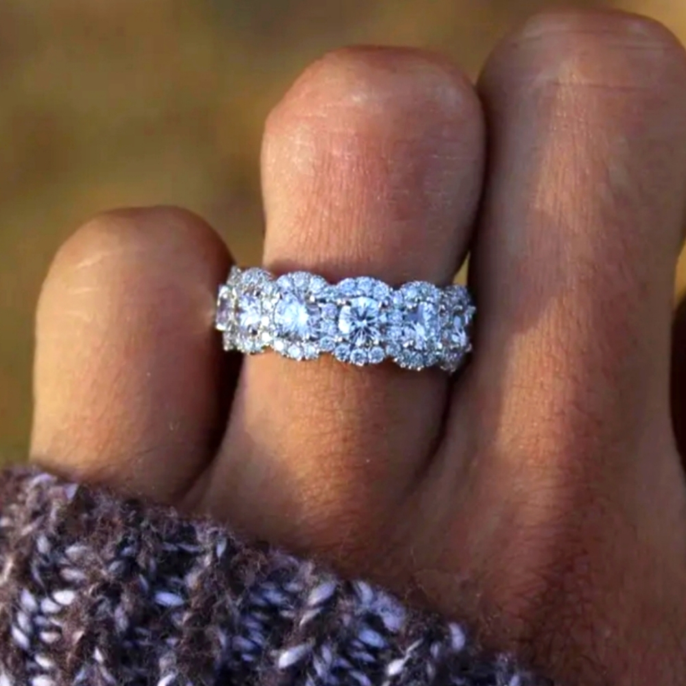 Women's ring 925 sterling silver plated rhinestone size 6 to 9